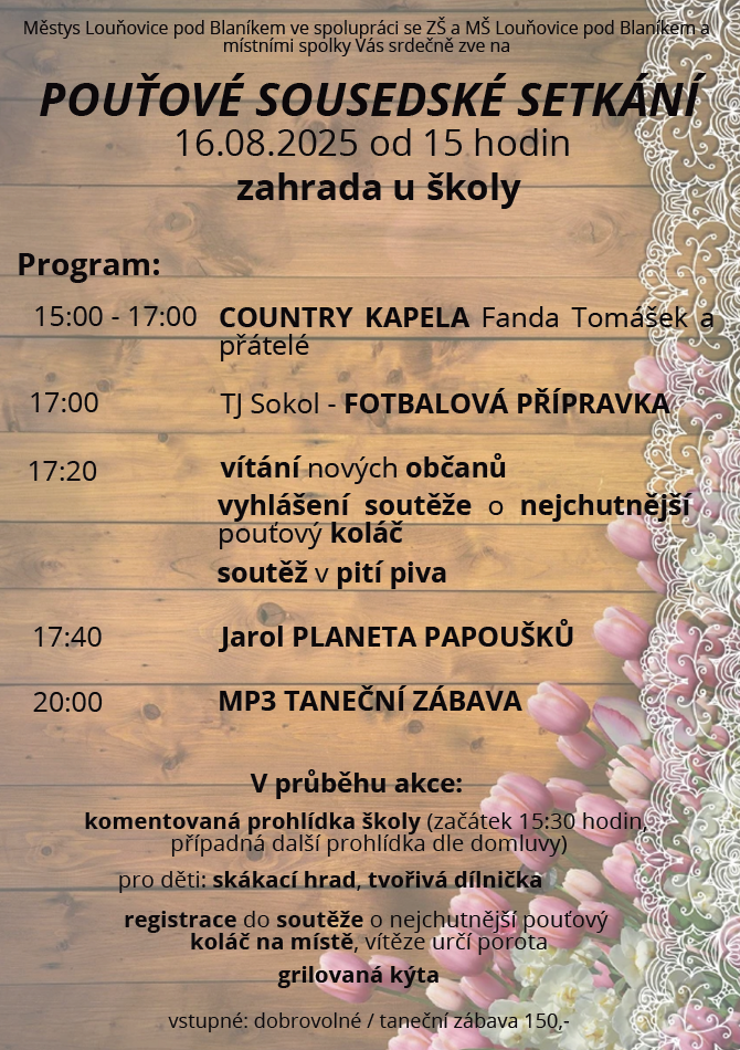 Plakát – Louňovice pod Blaníkem - sousedské setkání (školský areál)
